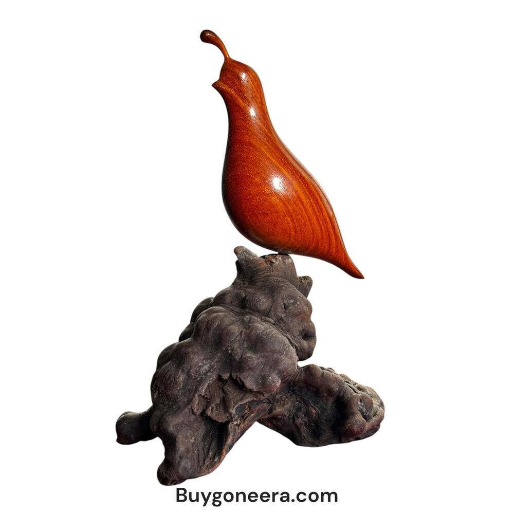 Vintage Carved Wooden Quail On Manzanita Burl Wood Base. H. Ray Ford. Bird Art